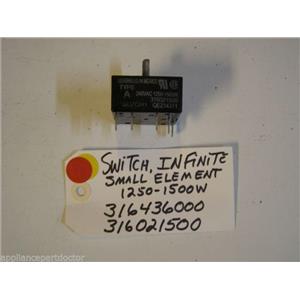 Frigidaire STOVE 316436000  316021500   Switch,infinite ,small Element used part