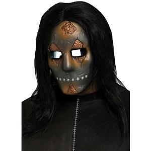 Metallic Freaky Rusted Cracked Industrial Look Face Mask with Black Long Hair