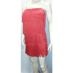 Women's Pink 1920's Deluxe Flapper 4 Tiered Fringe Costume Dress Beaded Straps 