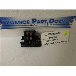 WHIRLPOOL DISHWASHER WP3380854 4318273 DOOR LATCH W/HANDLE & SWITCHES USED