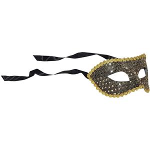 Black & Gold Half Venetian Reflective Masquerade Half Mask Great for Mardi Gras