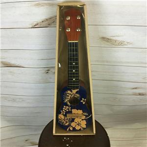 18" Wooden Ukulele Blue Floral Hawaiian Print Tropical Party Accessory