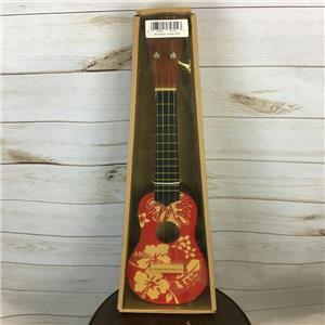 18" Wooden Ukulele Red Floral Hawaiian Print Tropical Party Accessory