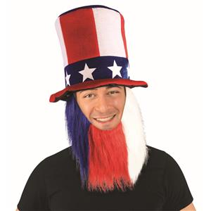 Patriotic Red, White and Blue Uncle Sam Top Hat and Beard