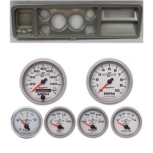 73-79 Ford Truck Silver Dash Carrier w/ Auto Meter 3-3/8" Ultra-Lite II Gauges