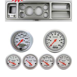 73-79 Ford Truck Silver Dash Carrier w/ Auto Meter Ultra-Lite Electric Gauges