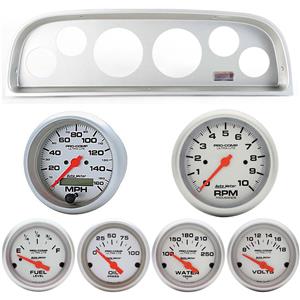 60-63 Chevy Truck Silver Dash Carrier w/Auto Meter Ultra Lite Electric Gauges