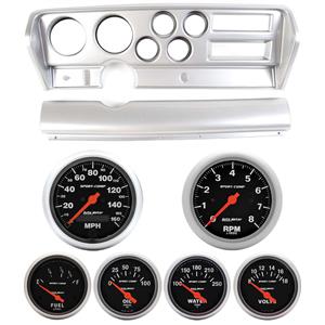 70-72 GTO Silver Dash Carrier w/Auto Meter Sport Comp Electric Gauges