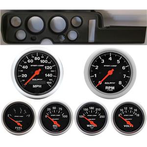68 GTO Black Dash Carrier w/Auto Meter Sport Comp Electric Gauges