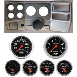 84-87 Chevy Truck Silver Dash Carrier w/ Auto Meter Sport Comp Electric Gauges