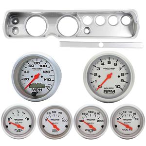 65 Chevelle Silver Dash Carrier w/ Auto Meter 5"  Ultra Lite Electric Gauges