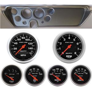 67 GTO Silver Dash Carrier w/ Auto Meter Sport Comp Electric Gauges