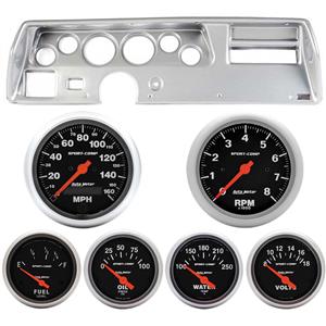70-72 Chevelle SS Silver Dash Carrier w/ Auto Meter Sport Comp Electric Gauges