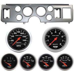79-86 Mustang Silver Dash Carrier w/ Auto Meter Sport Comp Electric Gauges