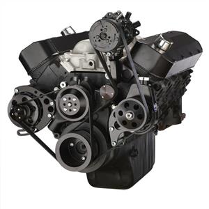 Black Chevy Big Block Serpentine Conversion Kit - AC, Alternator & Power Steering, Long Water Pump