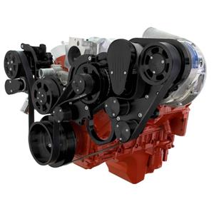 CVF Racing Black Chevy LS Engine Mid Mount Serpentine Kit - ProCharger - AC & Alternator