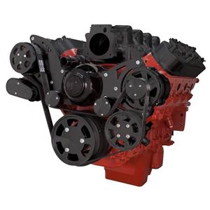 Stealth Black Chevy LS Engine High Mount Serpentine Kit - AC, Alternator & Power Steering & EWP