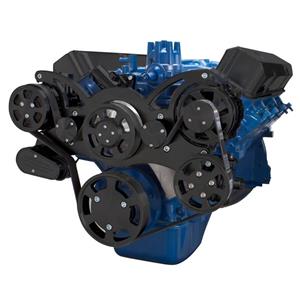 Stealth Black Serpentine System for Ford FE Engines - AC, Power Steering & Alternator