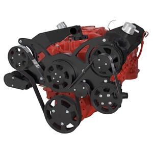 Black Serpentine System for SBC 283-350-400 - Power Steering & Alternator - All Inclusive