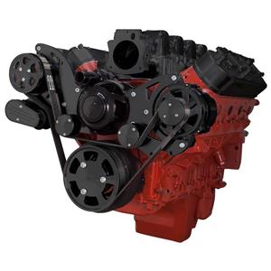 Stealth Black Chevy LS High Mount Serpentine Kit - AC & Power Steering, Electric Water Pump
