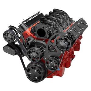 CVF Racing Stealth Black Chevy LS High Mount Serpentine Kit - Power Steering & Alternator