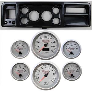 73-79 Ford Truck Carbon Dash Carrier w/ 3-3/8" Concourse Series Silver Gauges