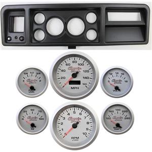 73-79 Ford Truck Black Dash Carrier w/ 3-3/8" Concourse Series Silver Gauges