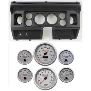 80-86 Ford Truck Black Dash Carrier w/ 3-3/8" Concourse Series Silver Gauges