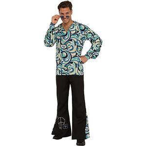 Disco Hippie 70's Blue Swirl Collared Shirt and Bell Bottom Pants Costume