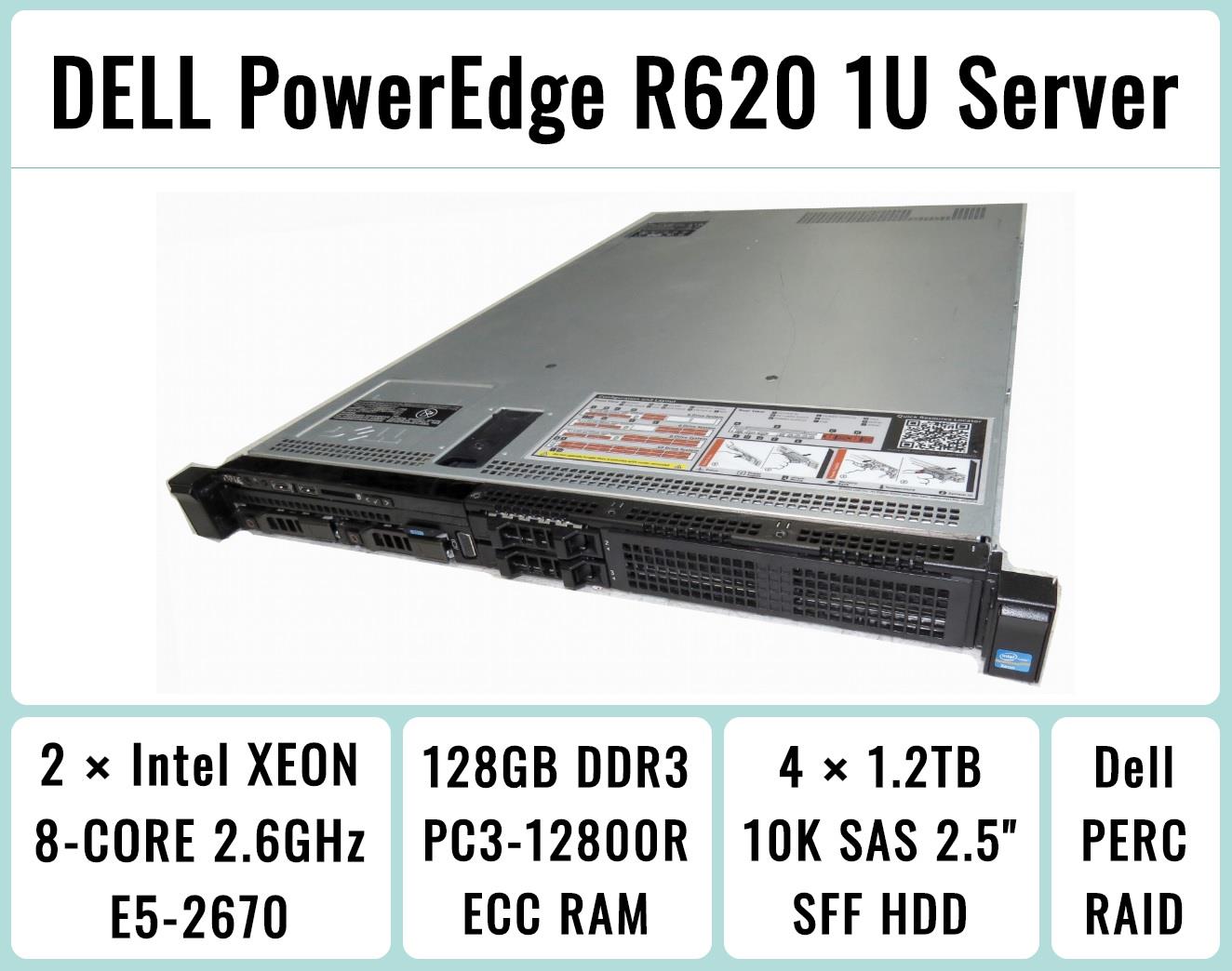Renewed Dell PowerEdge R620 Virtualization Server 1TB SSD 128GB DDR3 RAM Windows Server 2016 vSphere Essentials 6 2 x Intel E5-2660